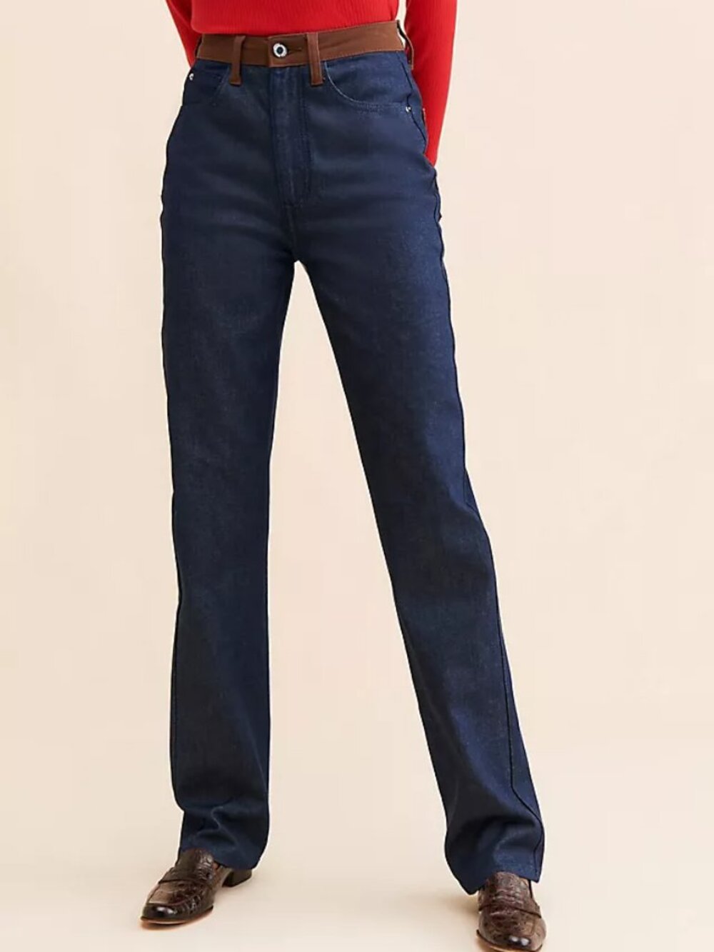 WeWoreWhat // Color Block Icon Straight Leg Jean Raw Blue / Copper